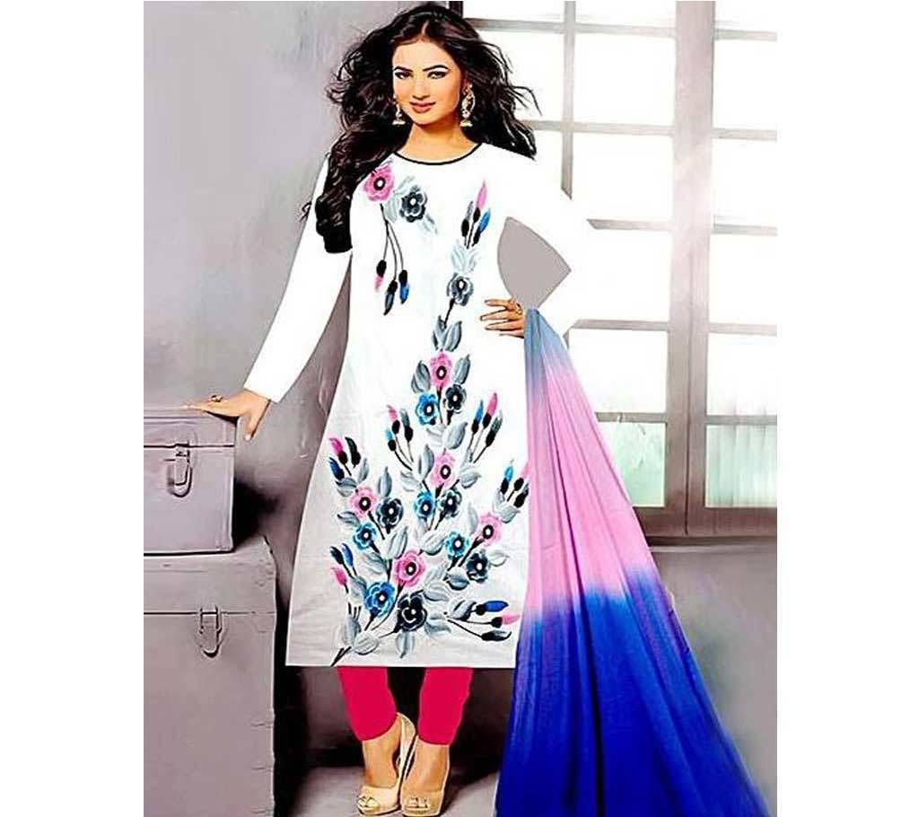 Unstitched White Cotton Salwaram for Women