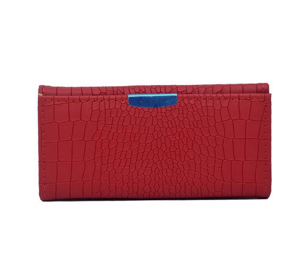 Women Wallet Soft Leather Crocodile Pattern Designe Trifold Multi Item Organizer Lady Clutch-Red