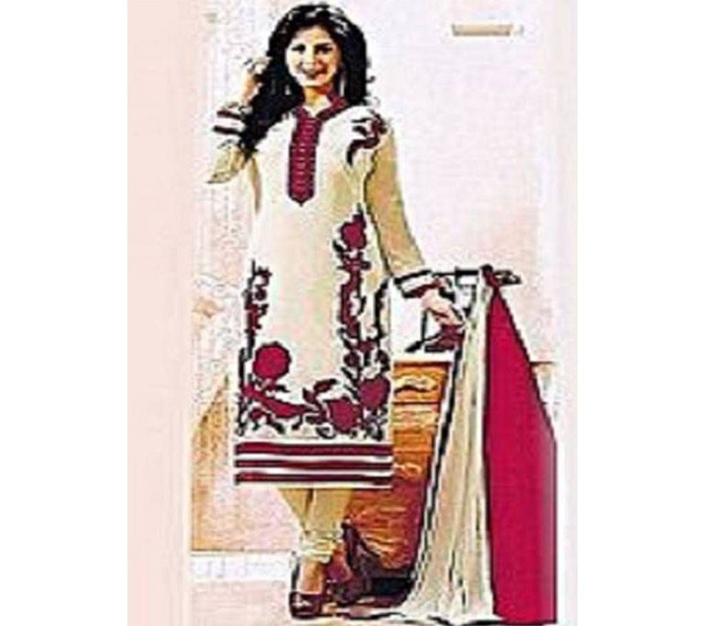 Unstitched Cream and Purple Cotton Salwar Kameez for Women