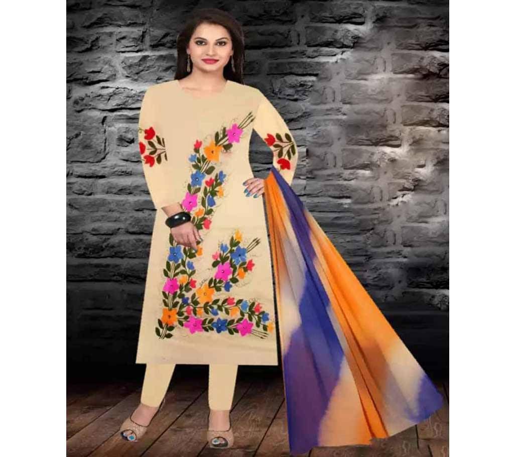 Unstitched Off White Cotton Printed Shalwar Kameez For Women