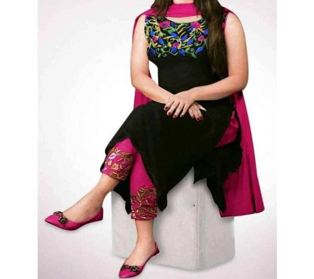 Black Unstiched Georgette Embroidery Salwar Kameez For Women