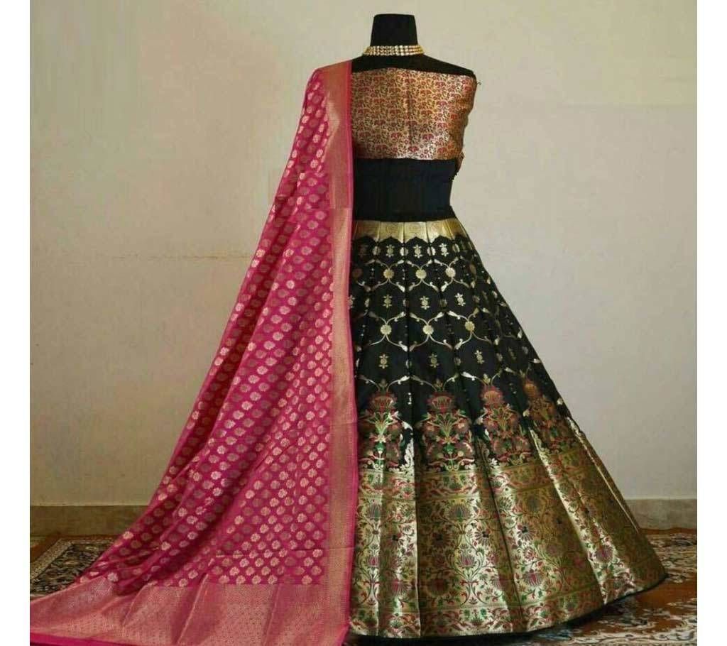 Banarasi silk lehenga 107 Black Lehenga with Gold Multi Design Pink Design