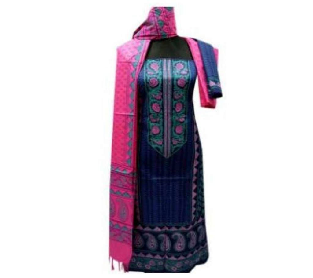 Block Print Unstitched Three Piece (Navy Blue and Hot Pink)