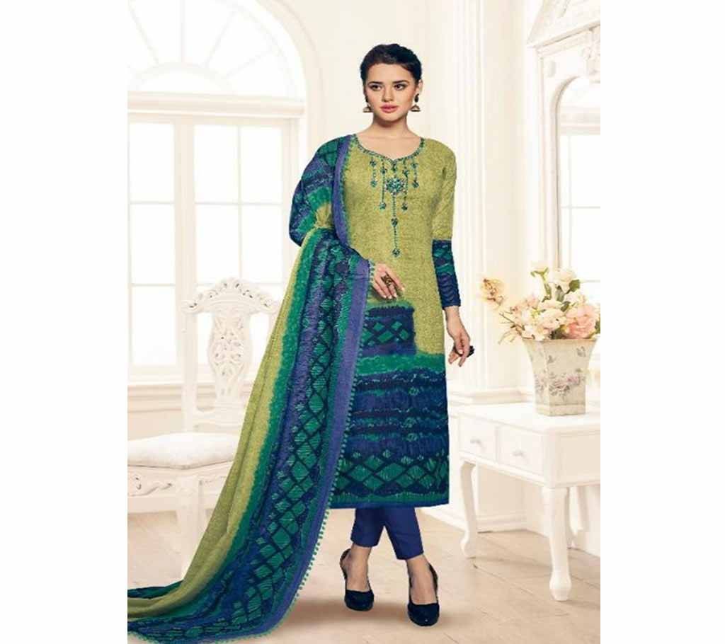 Shahnaz Arts Floration Vol 2 Olive Green and Aqua Green Cambric Cotton 3Pcs