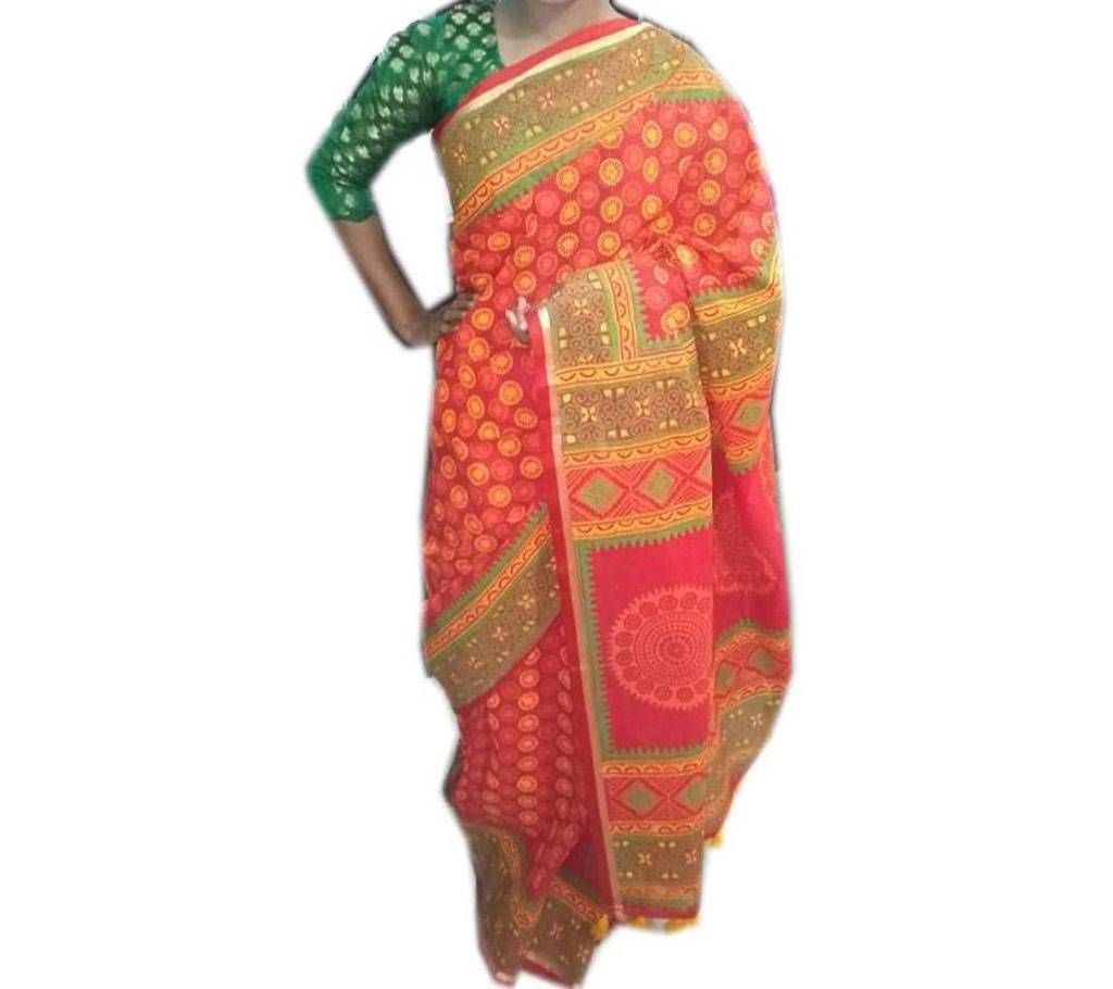 Red Block Cotton Sharee
