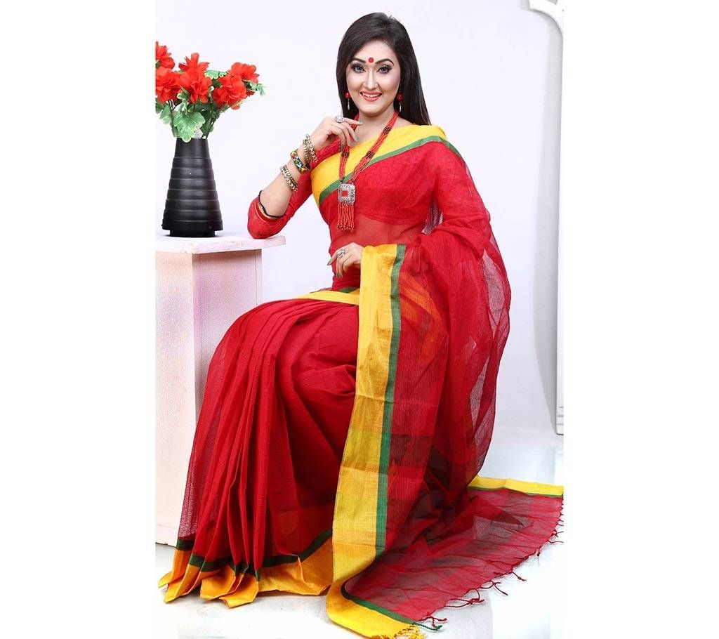 cotton red sharee 