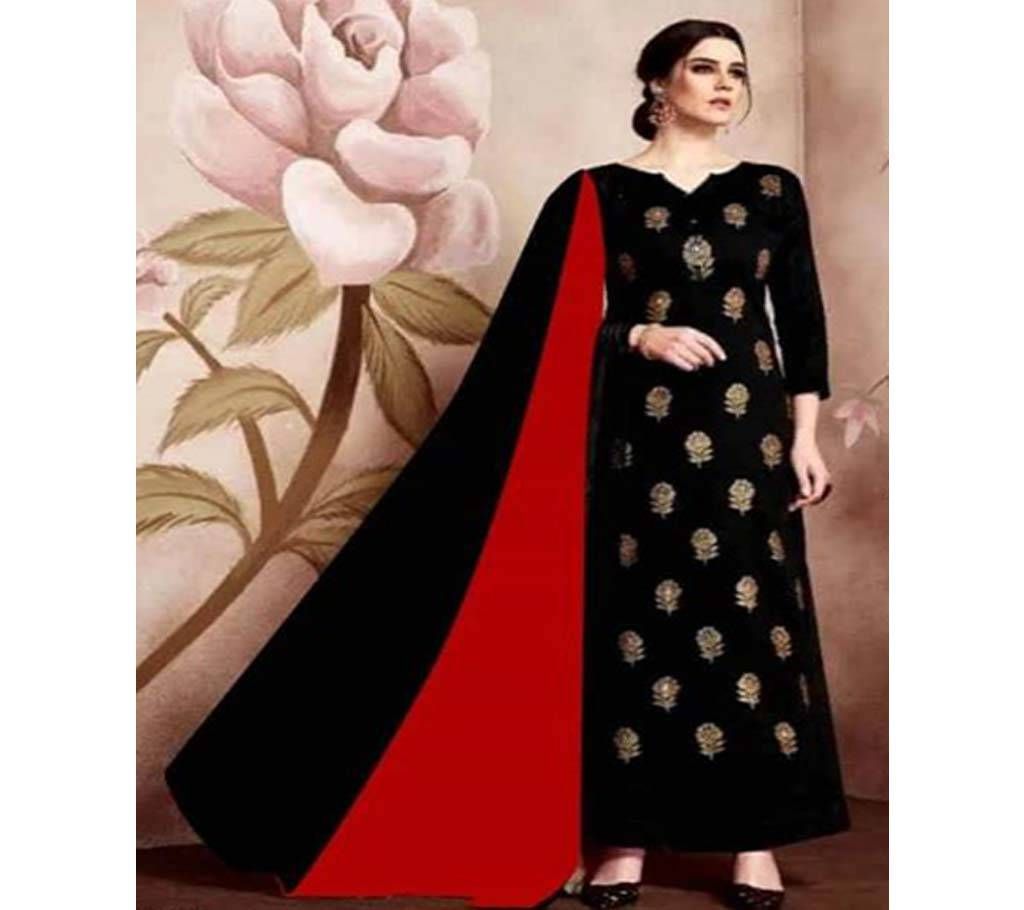 Black and Red Block Printed Salwar Kameez for Women-free size