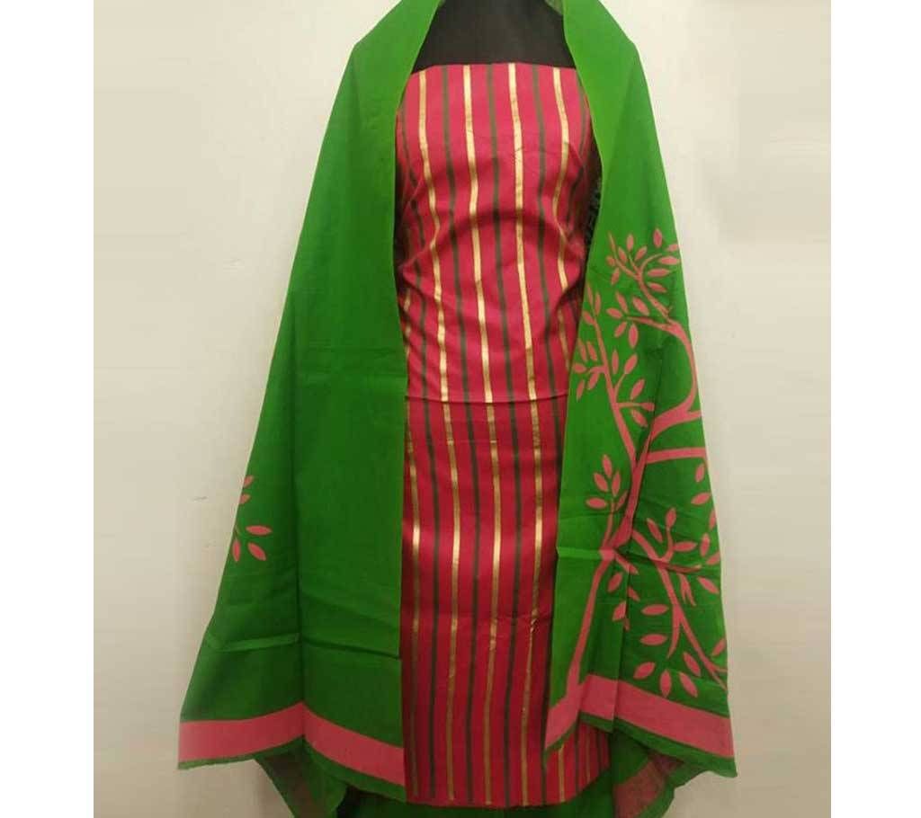 Unstitched Skin Print Salwar Kameez  Stripe Three-Piece