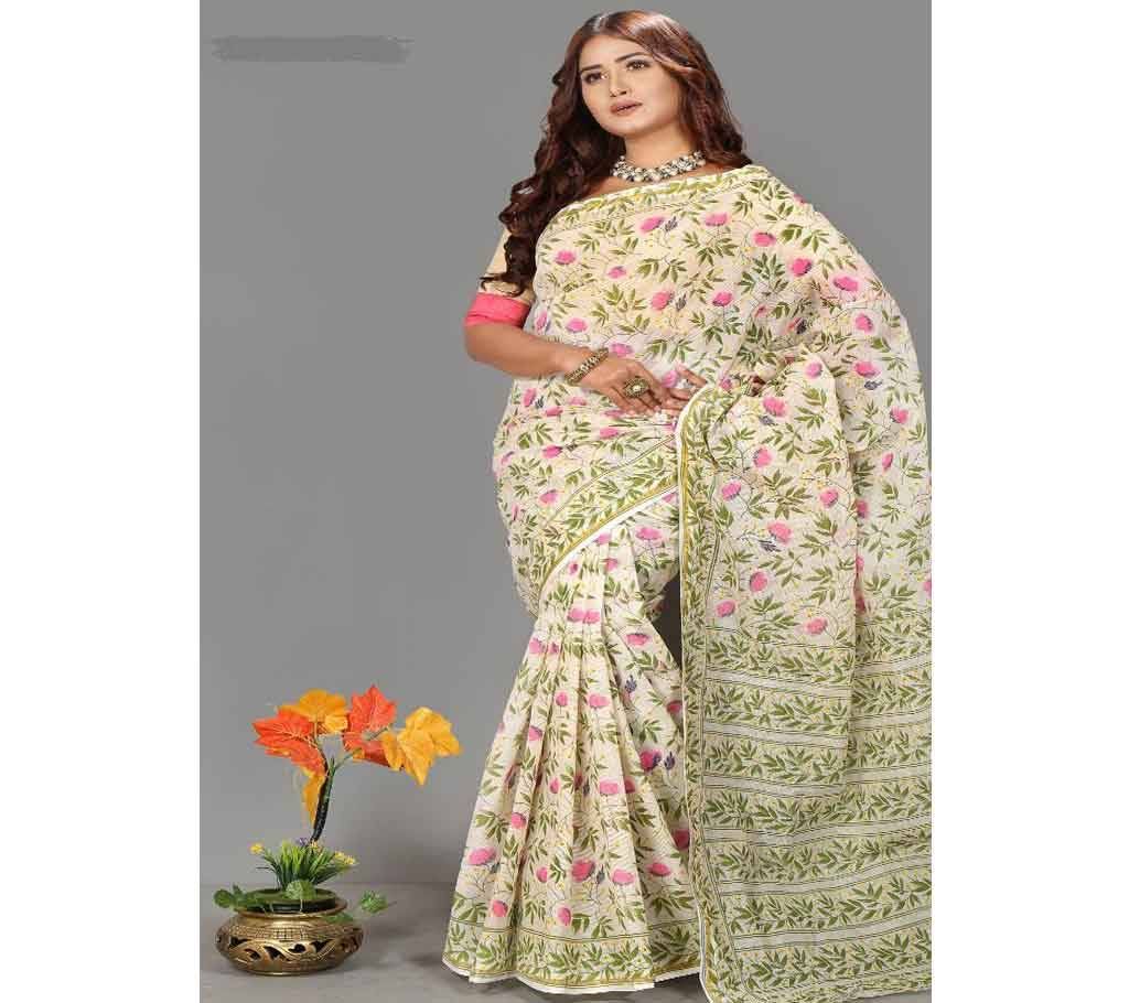 Cotton Butics Skin Saree With Blouse Piece
