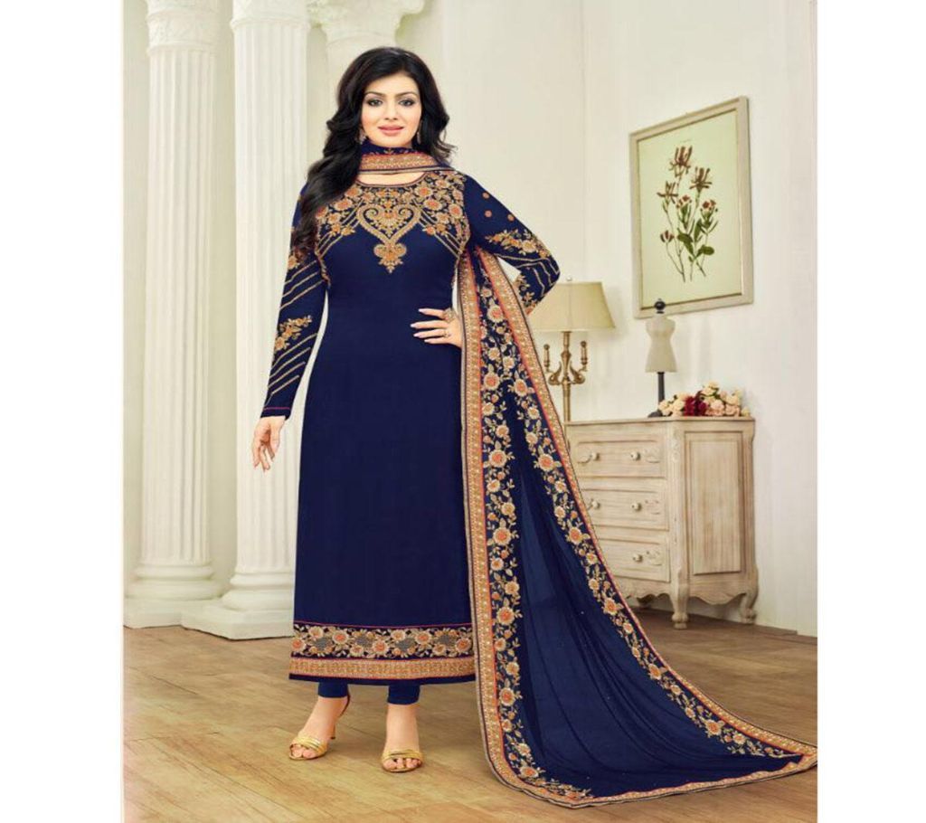 Unstitched Navy Blue Georgette Embroidery Salwar Kameez for Women