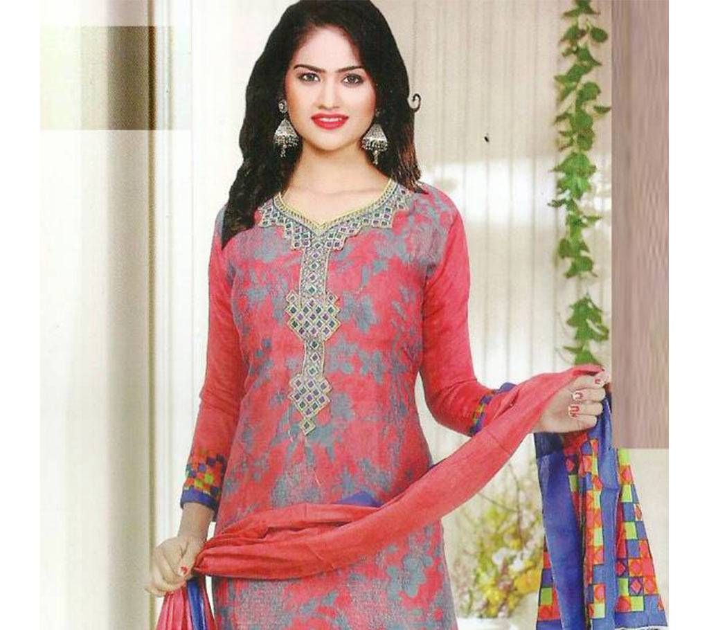 Unstitched printed cotton three pc