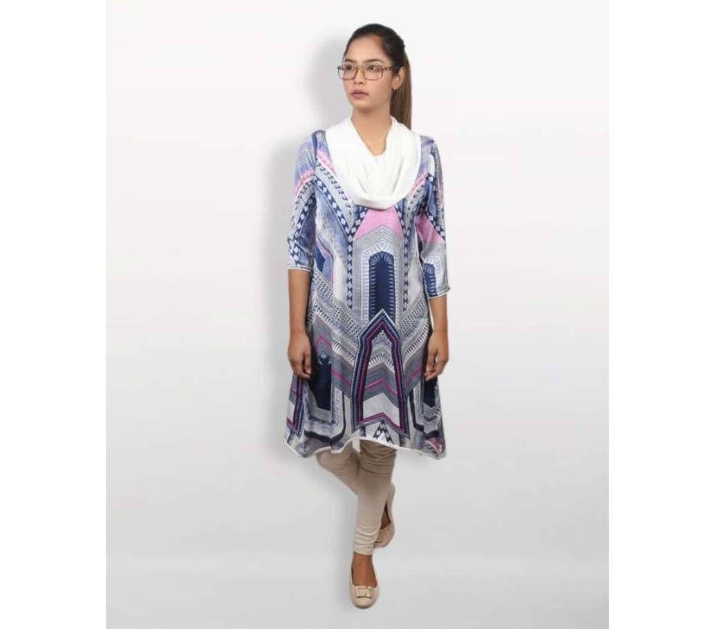Pink And Blue Shamu Silk Top for Women