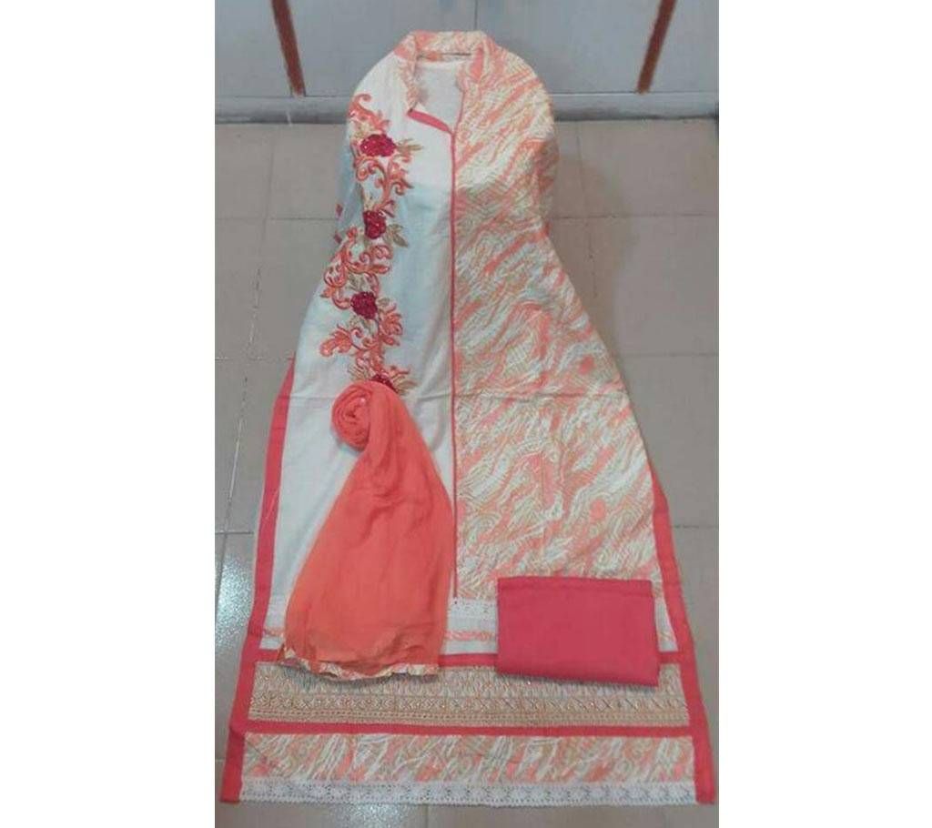 Un stitched embroidery three piece 