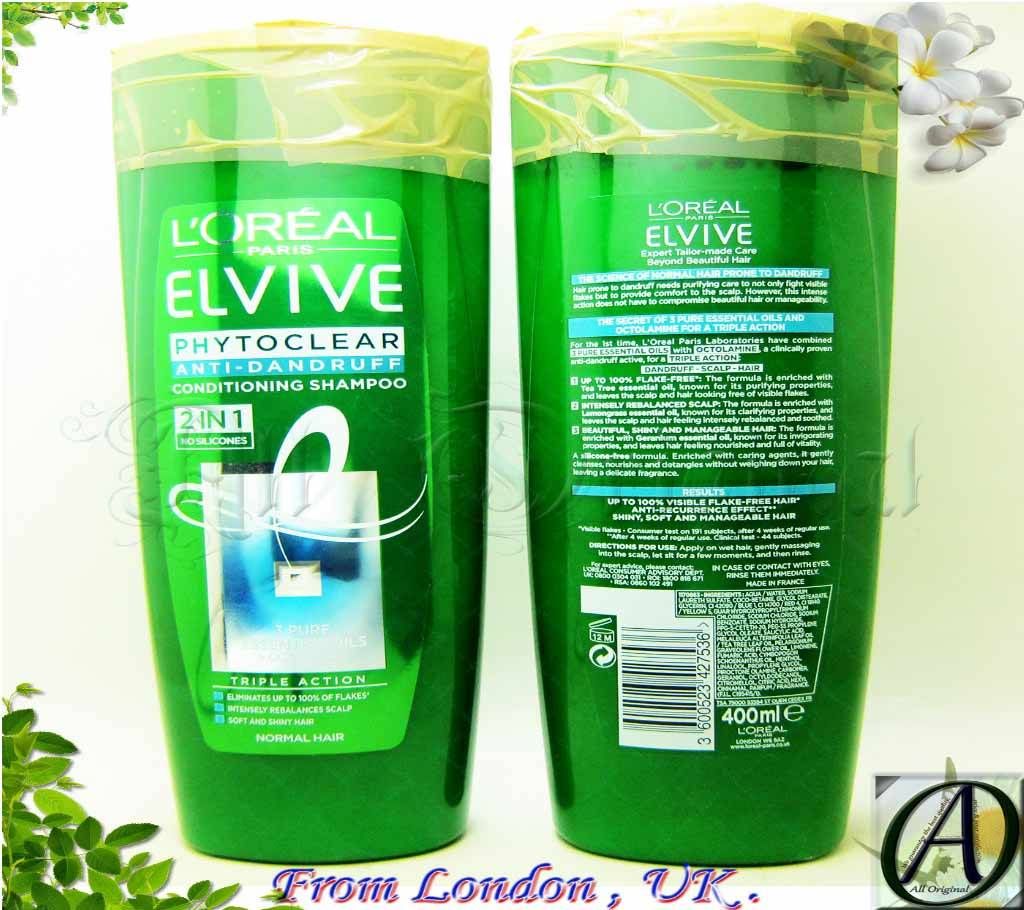 Loreal Elvive Phytoclear Anti-Dandruff 2in1 Shampoo 400ml (France)