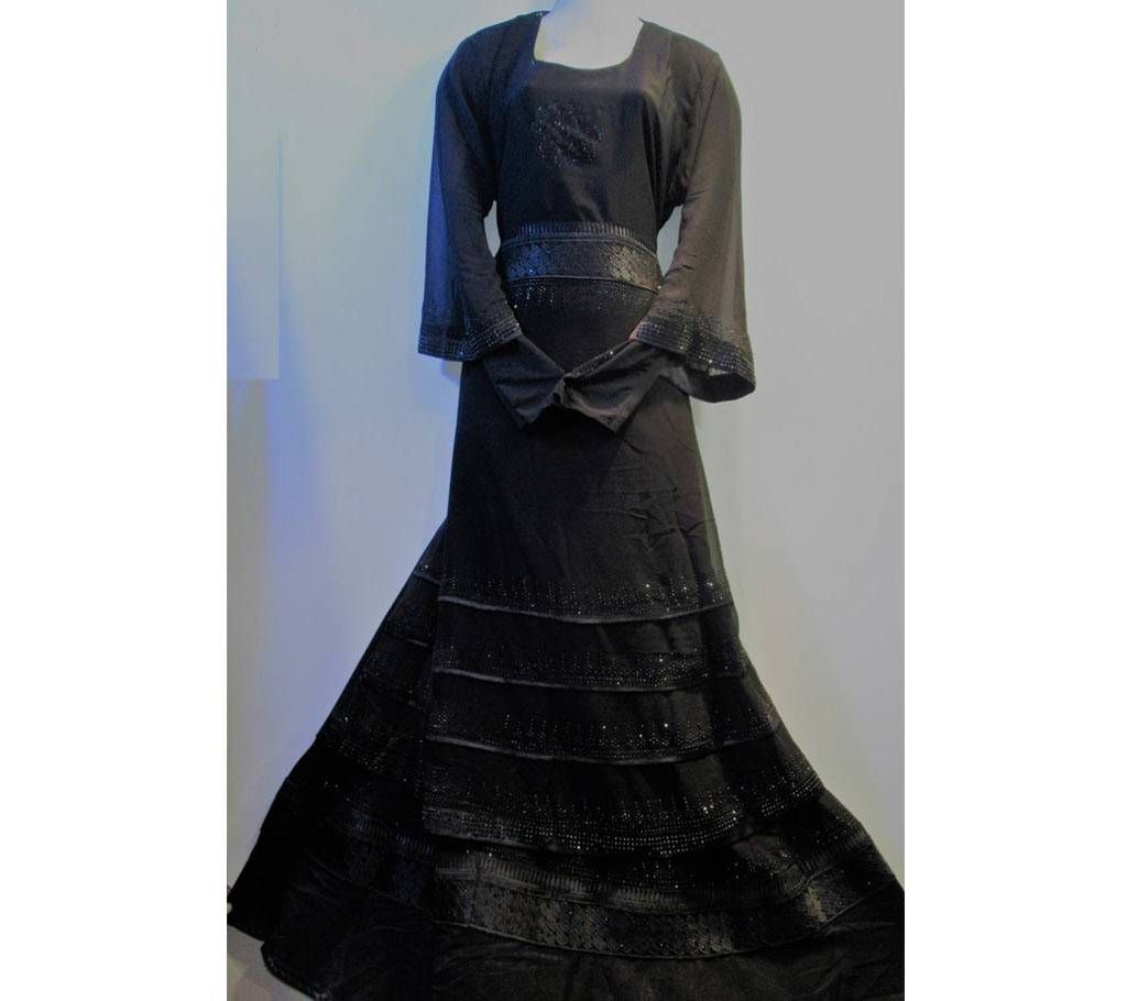 Ladies Black Six Piping Borka