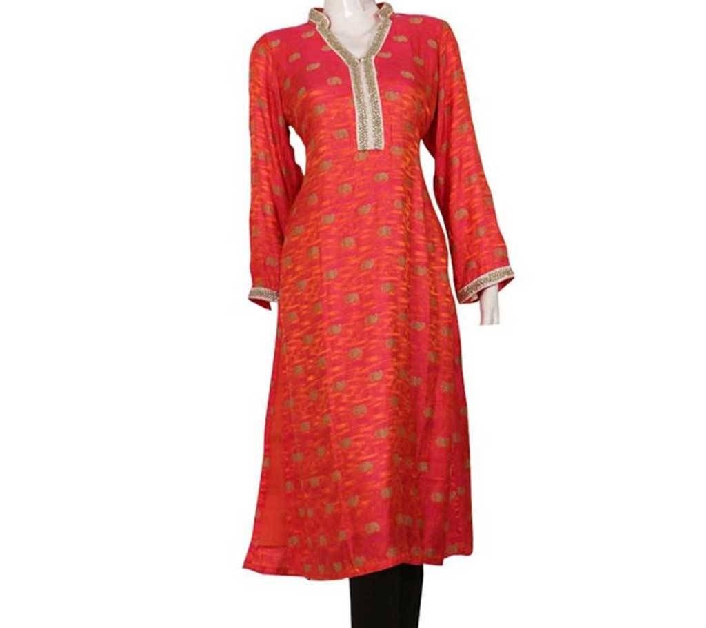 Stitched Katan Fabric Jori Work Embroidery Long Kurti