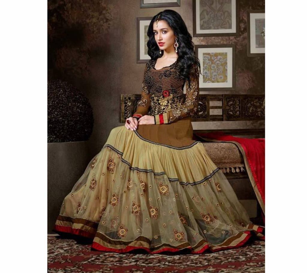 Semi-Stitched Georgette Embroidery Long Party Suit (Copy)