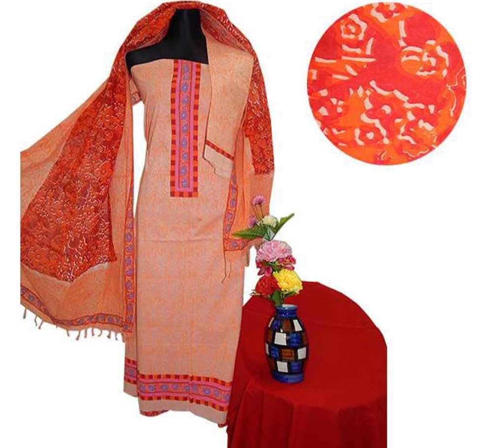 Unstitched COTTON BLOCK PRINTED THREE PIECE
