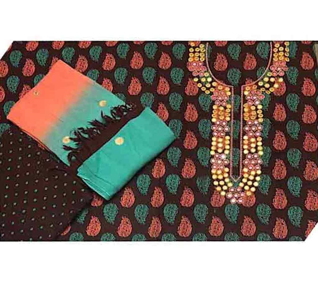 Unstitched Cotton Karchupi Three Piece