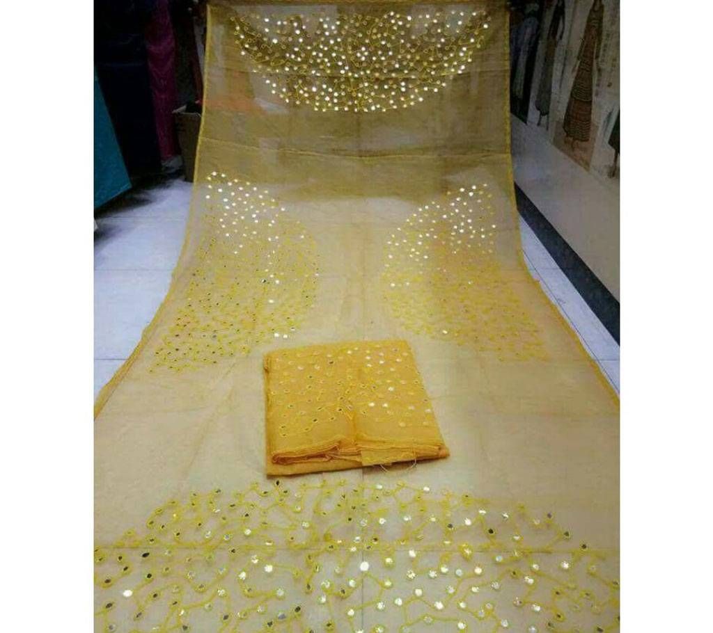 Indian chanderi with ari dollar work unstitched salwar kameez 