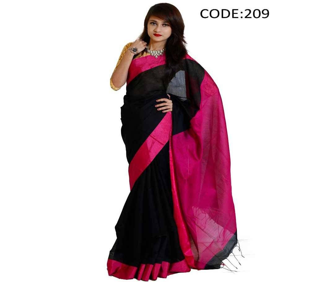 Black & Magenta Soft Half Silk Sharee