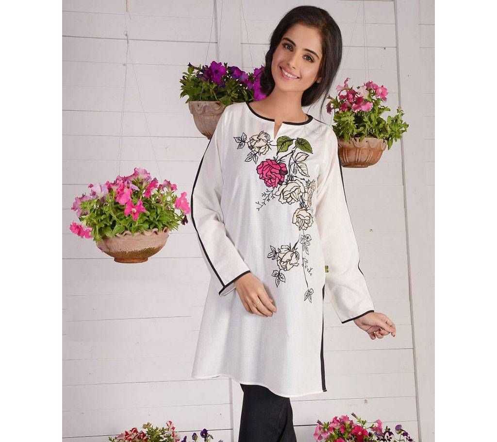 Stitched Floral Embroidery Semi Long Kurti