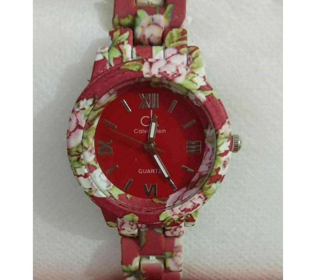 Ceramics Flower Designed Ladies Watch-Red