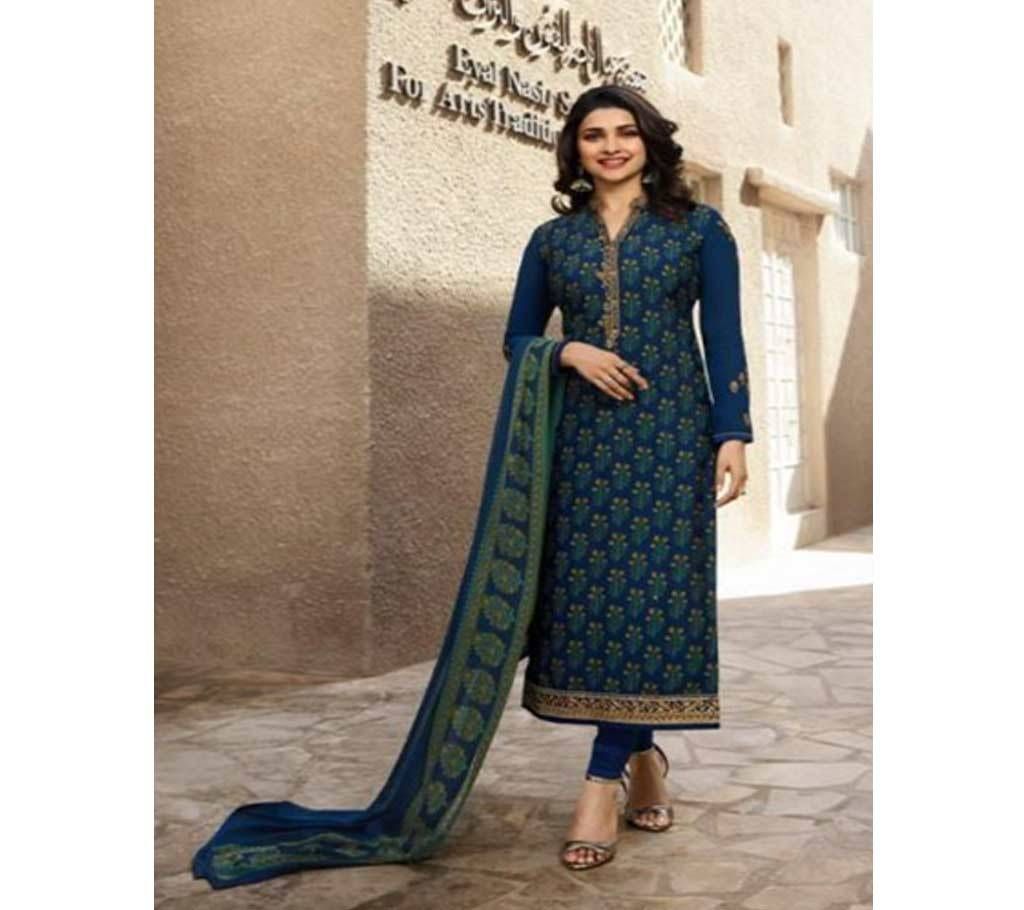 Royal Crepe - 9694 - Medium Blue with Holde Body Flower Design 3pcs (SU733)