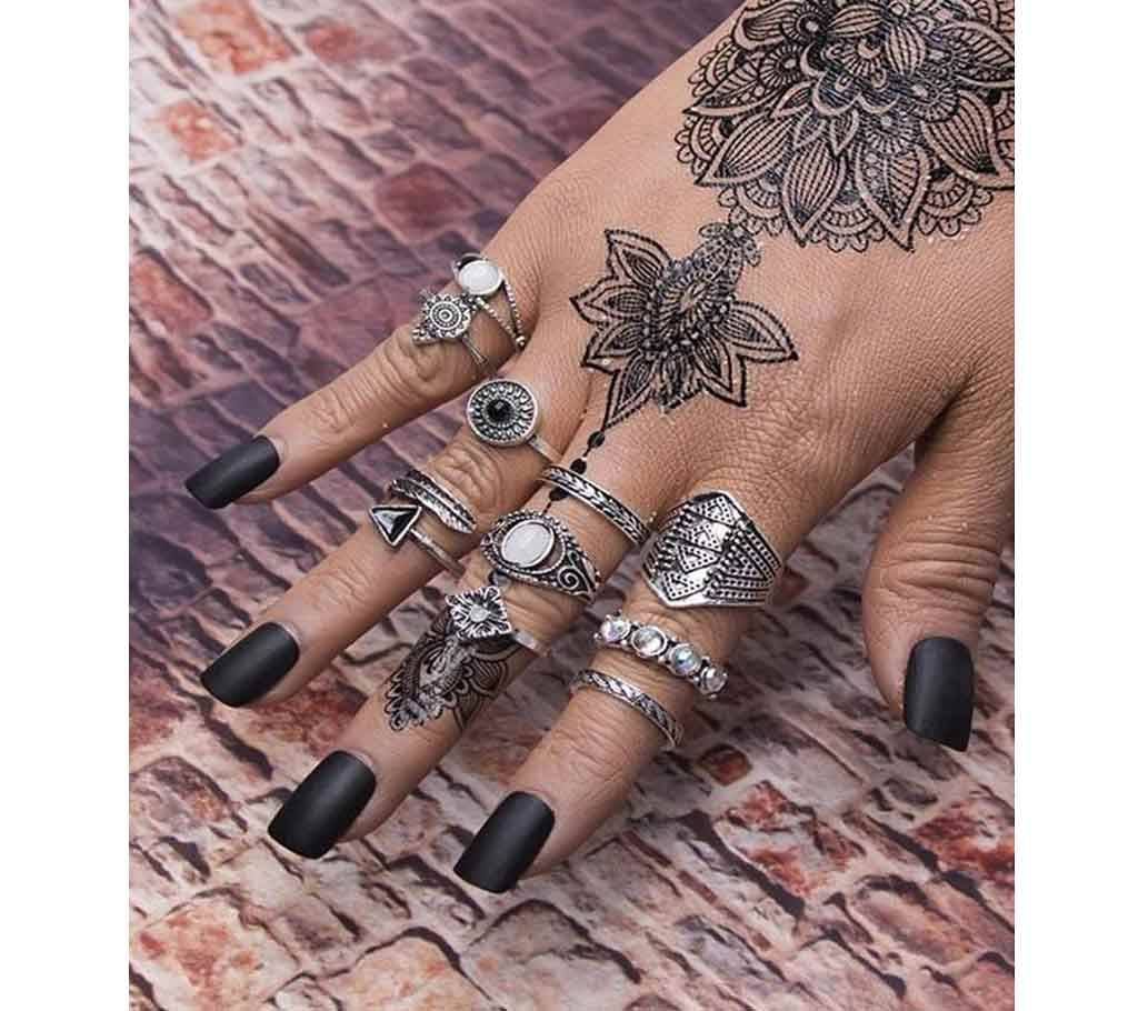 10 Pcs silver Finger Ring Set