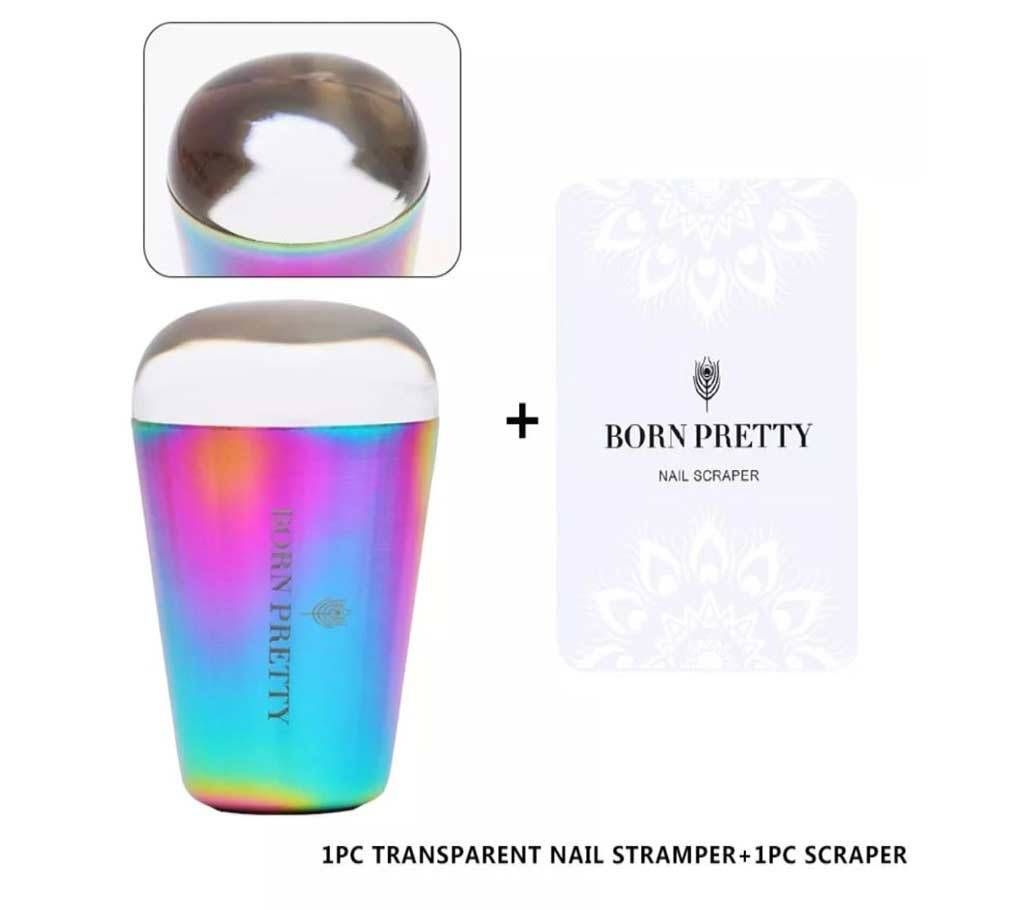 Born Pretty Rainbow Transparent Steel Body Stamper With Scraper Nail Art Tools