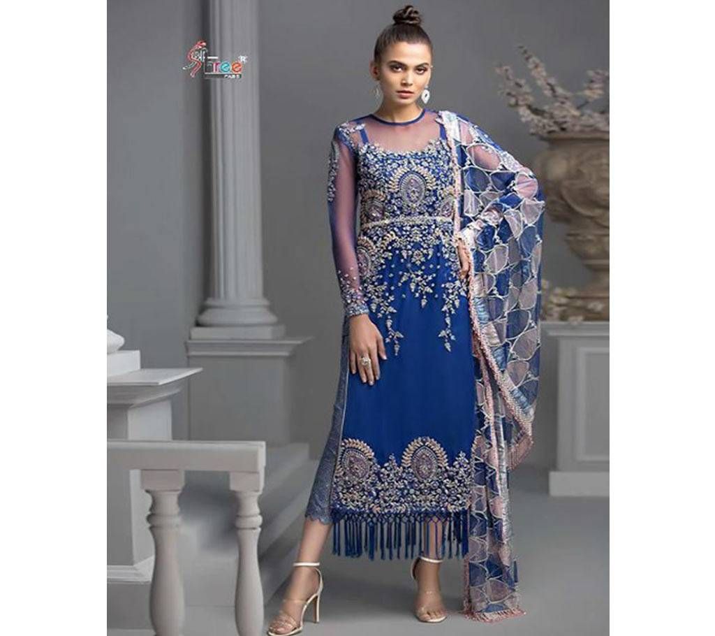 Shree Fabs Crimson Premium Collection Salwar Suit- 8142 Blue Color Unstitched Cotton Three-piece (copy)