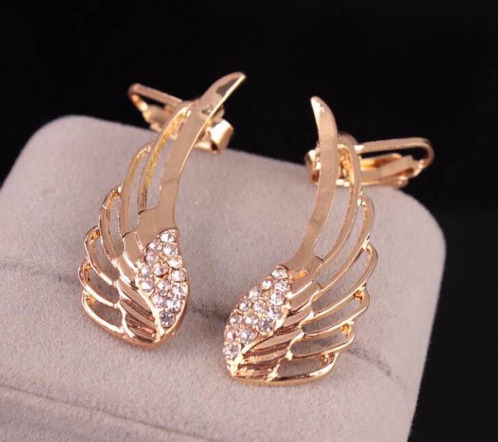 White stone setting angel wings ear stud