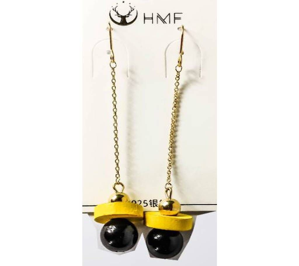 Golden Chain Black Pearl Earrings for Women