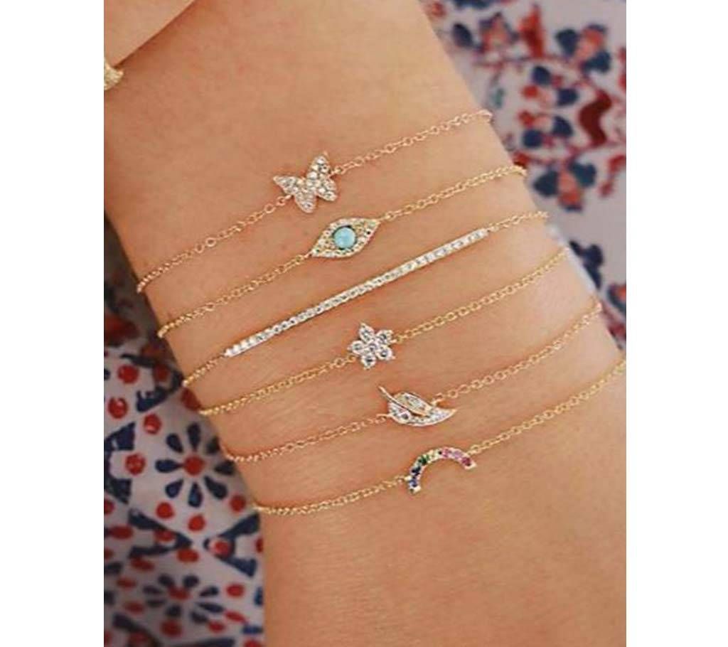 6 Pcs/Set Punk Butterfly Eye Star Moon Leaves Multilayer Chain Bracelets Set