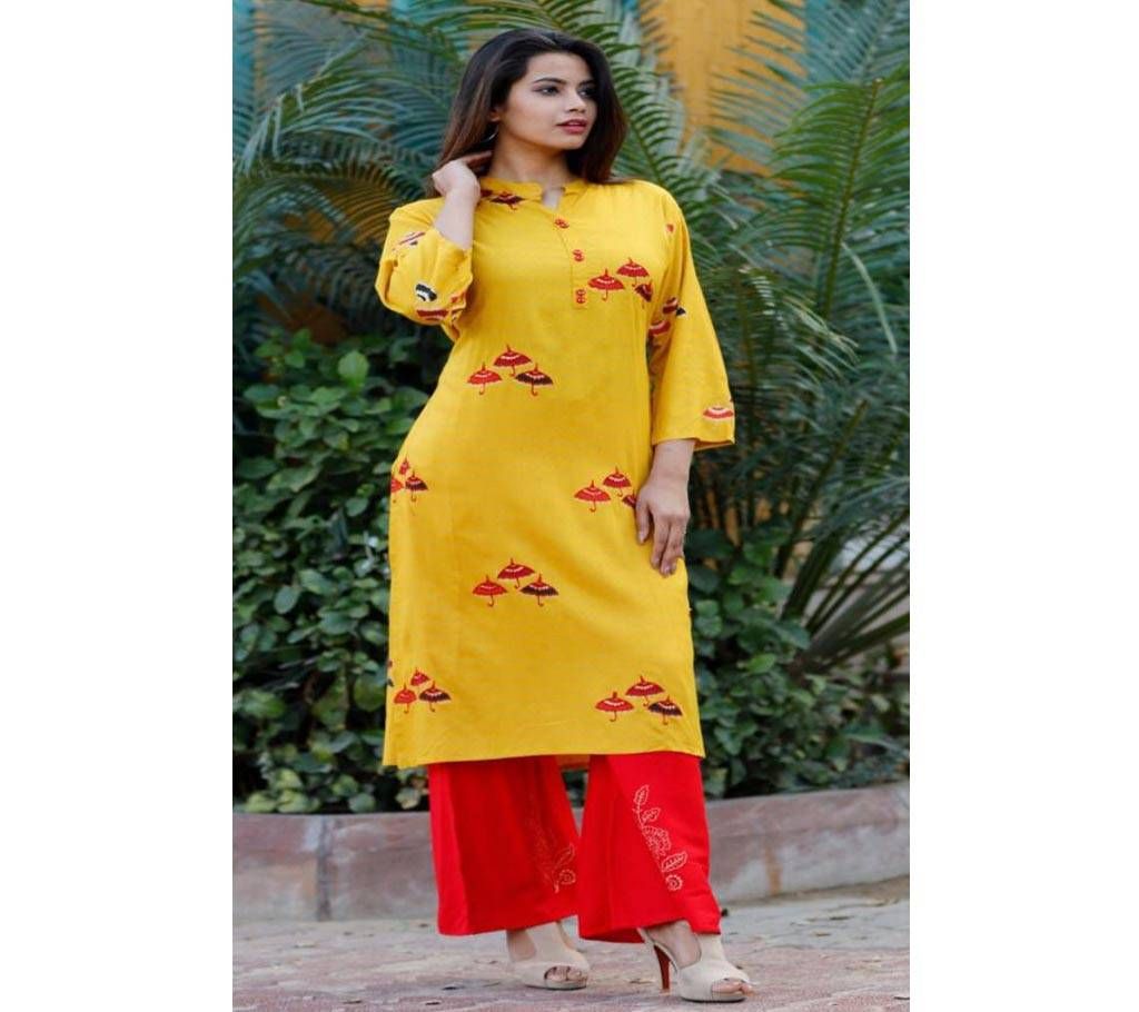 Latest Goldenrod and Red Block Printed 2 pieces Salwar Kameez for Women