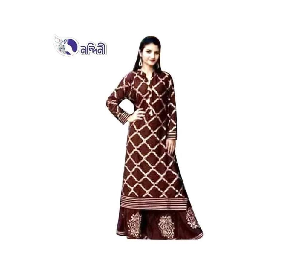 Unstiched Block Printed Cotton Salwar Kameez For Women Chocolate Color