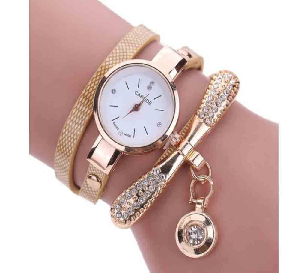 Ladies Bracelet Watch Stone Work-Golden