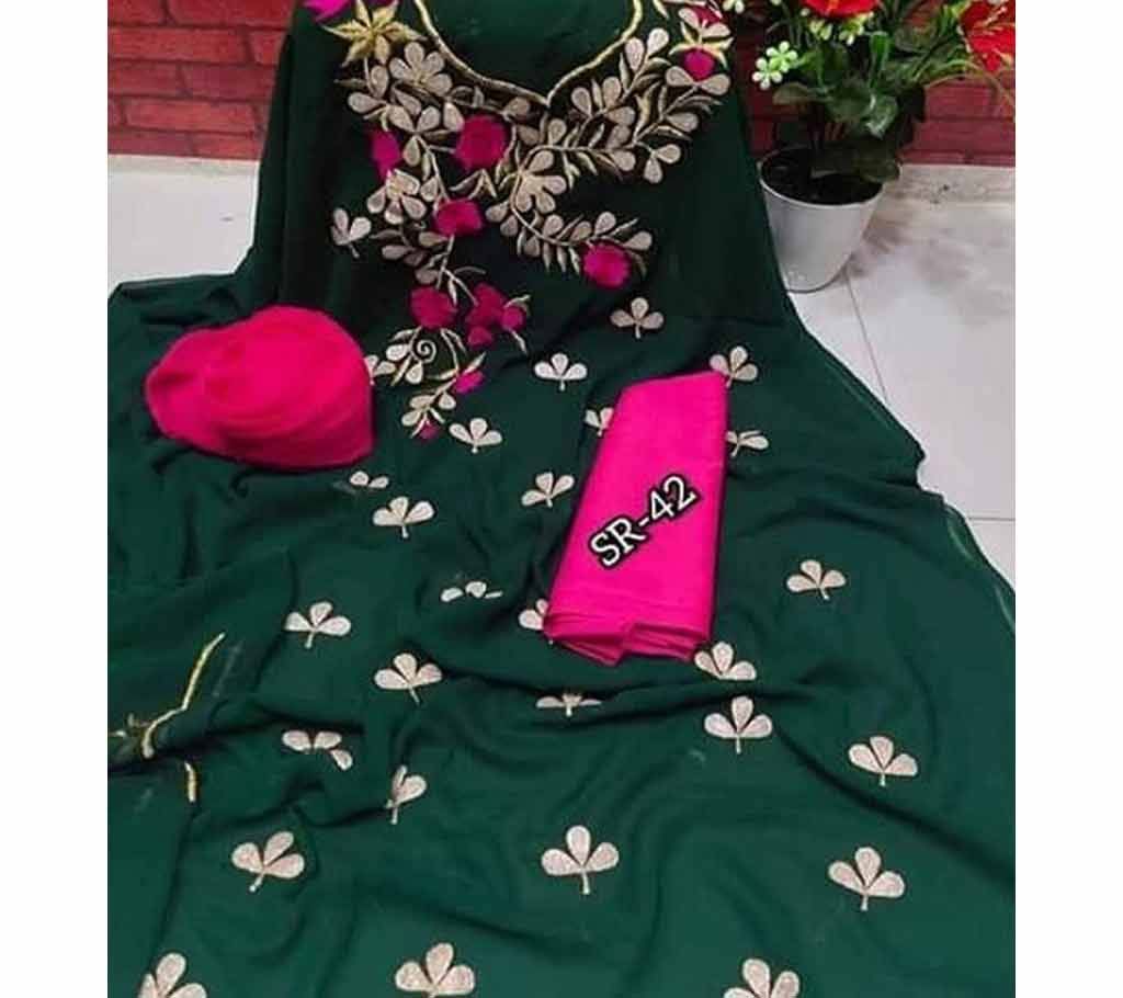 Semi Stitched Indian Weightless Georgette -embroidery 3 Piece For Women-7 