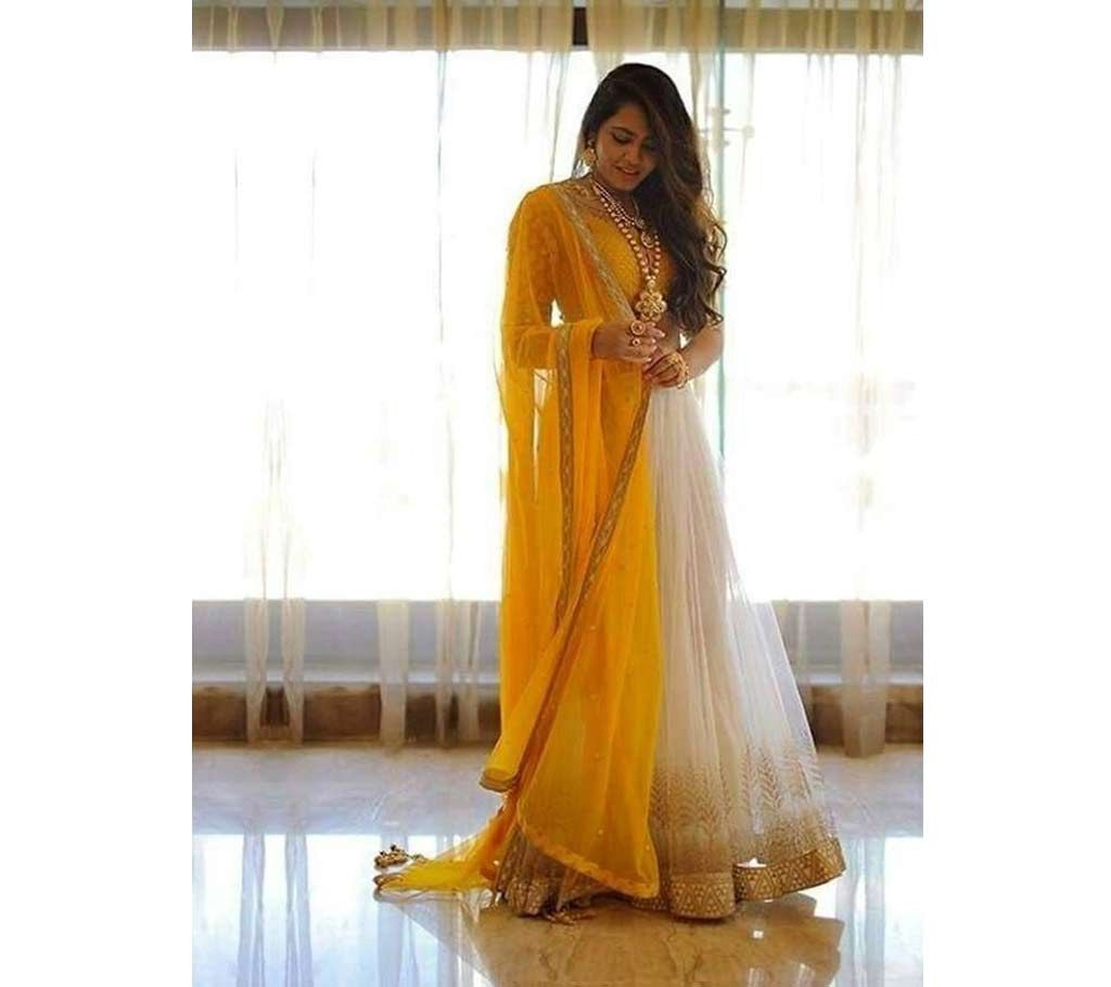 Semistitched georgette embroidery long party suit