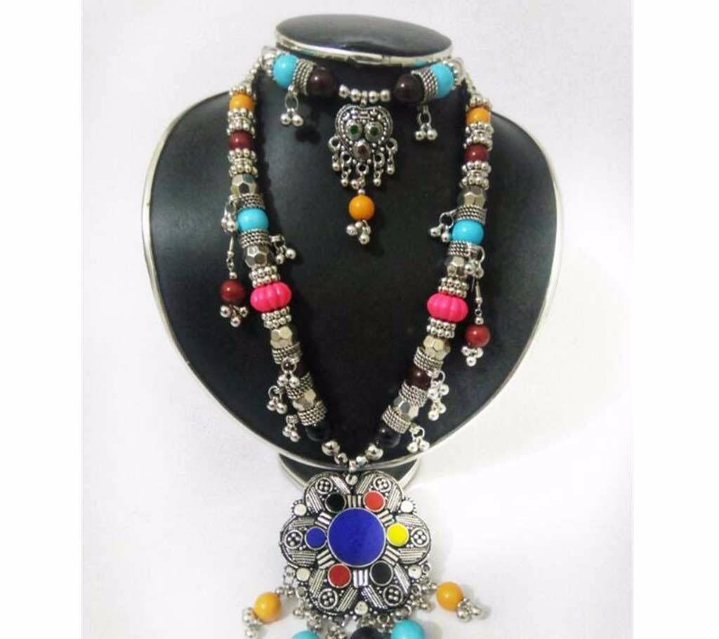 Silver Plated Beads Setting Double Layer Necklace