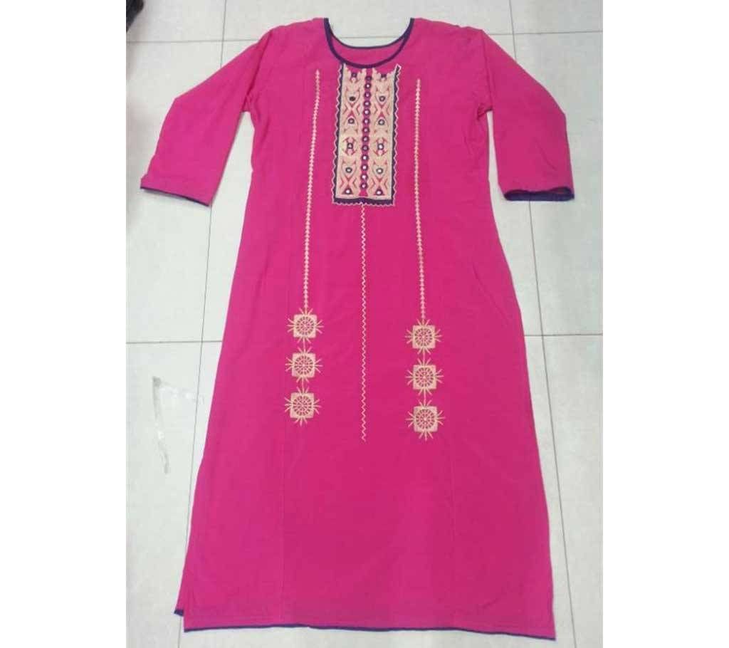 Ladies Stitched Embroidery Linen Long Kurti