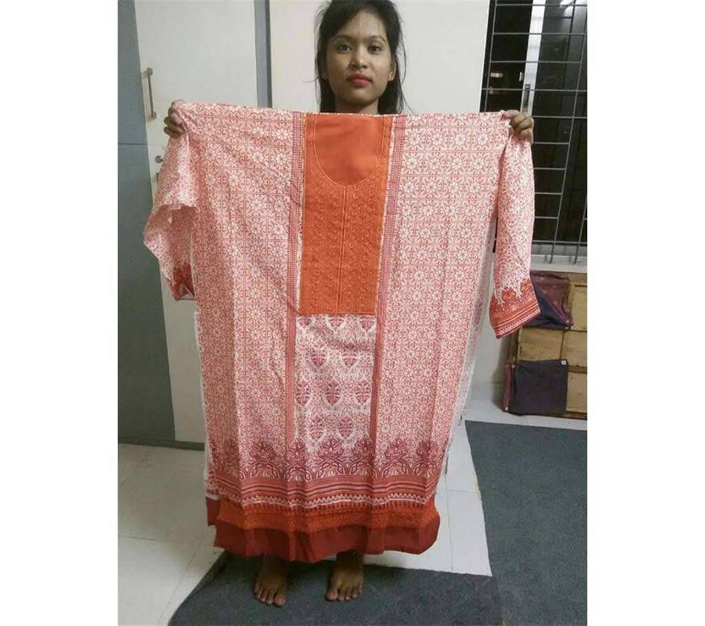 Un stitched cotton embroidery three piece 