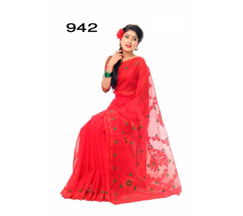 Red Muslin Saree