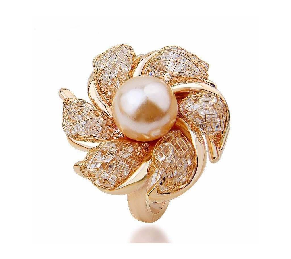 cubic zirconia artificial pearl finger ring 