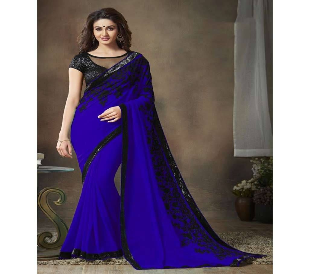 Blue Georgette Saree With Blouse Piece