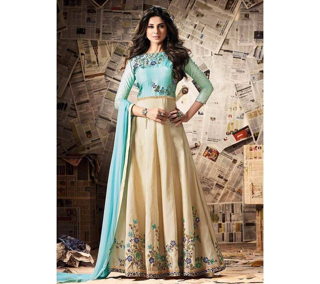 Replica Semi-Stitched Embroidered Georgette Long Three Piece