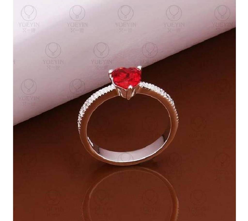 SILVER RED STONE RING