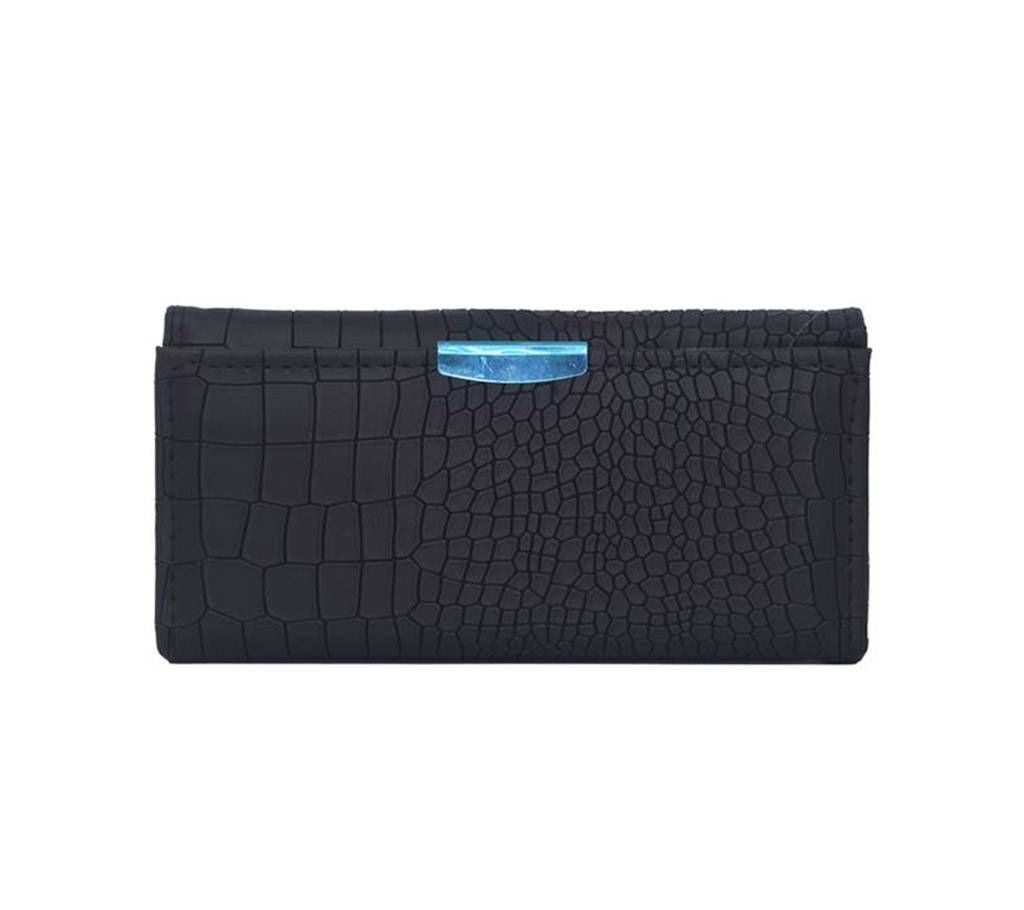 Women Wallet Soft Leather Crocodile Pattern Designe Trifold Multi Item Organizer Lady Clutch-Black 