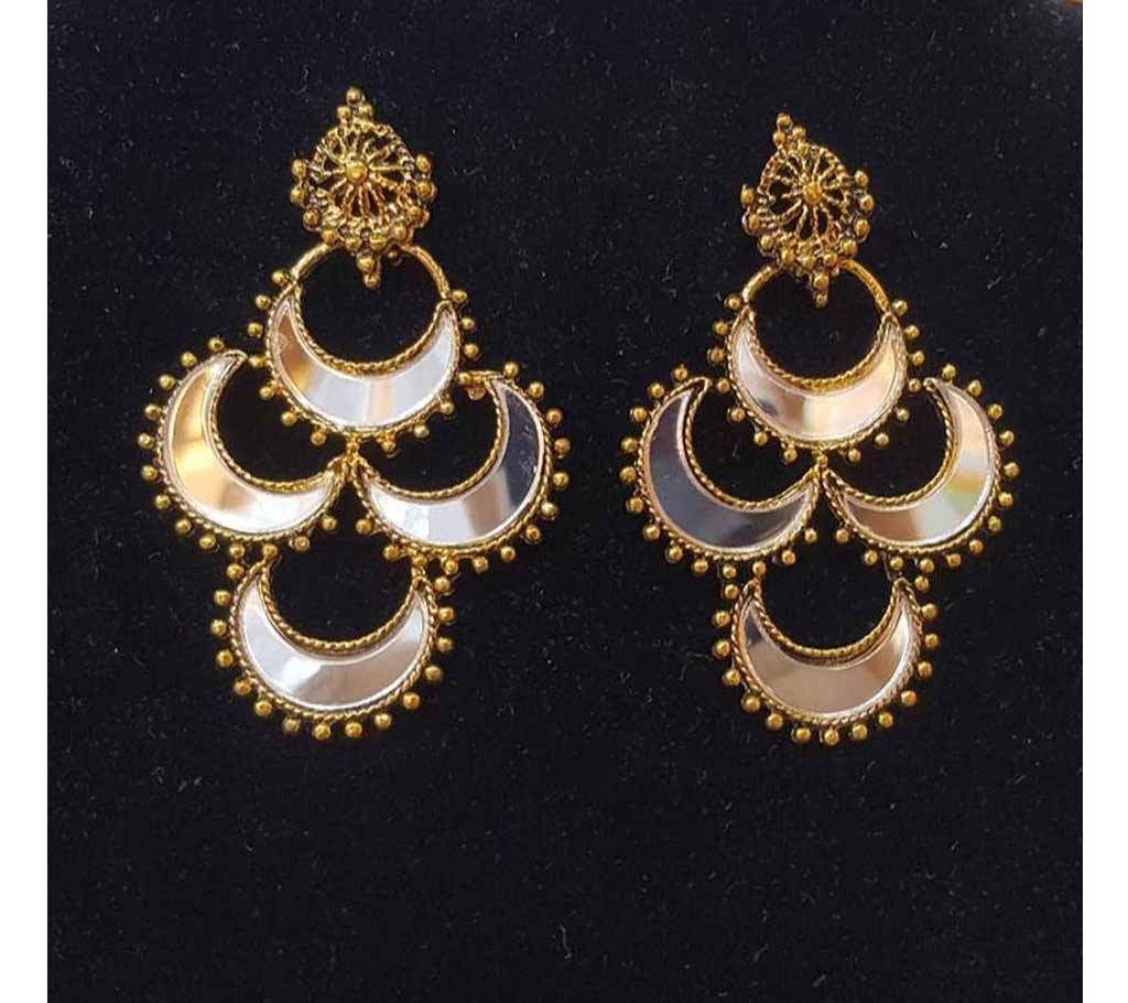 Oxidised Golden color Metal Mirror Earrings
