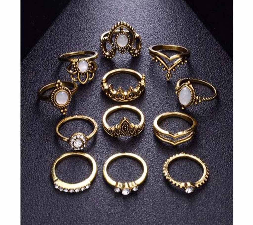 12Pcs/set Vintage Crystal Opal finger Ring